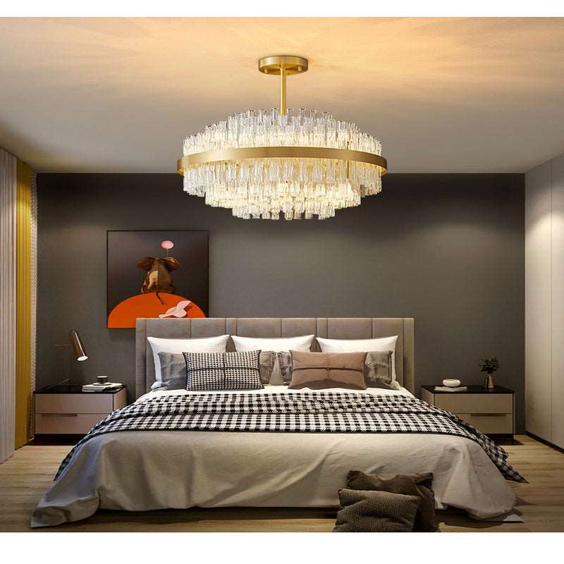 French all -copper living room chandelier American retro bedroom restaurant lights Italian light luxury lamp creative crystal chandelier