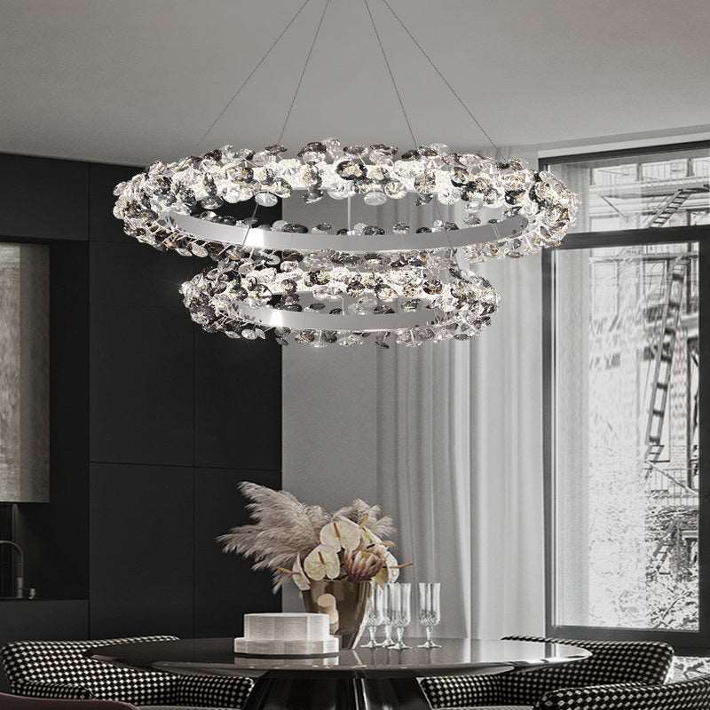 French all -copper living room chandelier American retro bedroom restaurant lights Italian light luxury lamp creative crystal chandelier