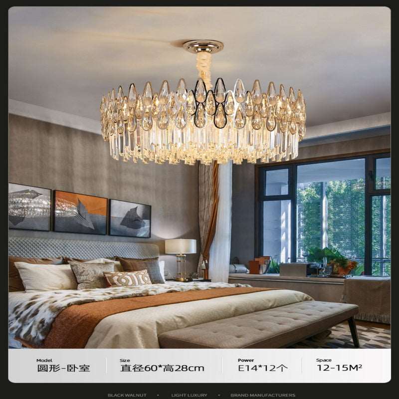 French all -copper living room chandelier American retro bedroom restaurant lights Italian light luxury lamp creative crystal chandelier