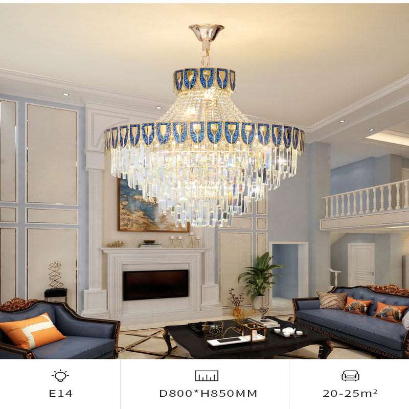 French all -copper living room chandelier American retro bedroom restaurant lights Italian light luxury lamp creative crystal chandelier