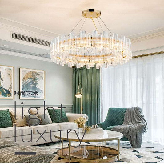 French all -copper living room chandelier American retro bedroom restaurant lights Italian light luxury lamp creative crystal chandelier