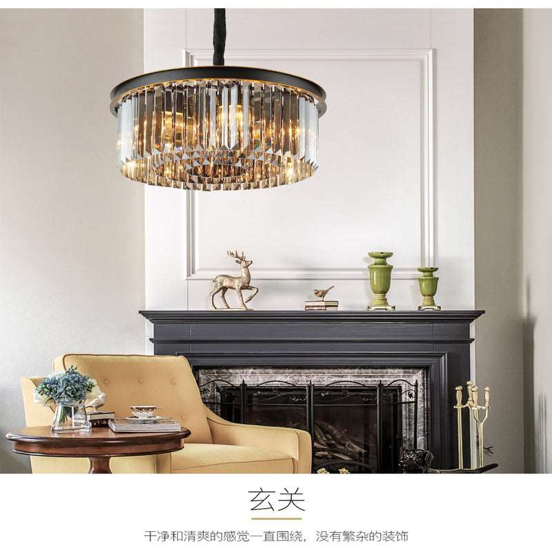 French all -copper living room chandelier American retro bedroom restaurant lights Italian light luxury lamp creative crystal chandelier