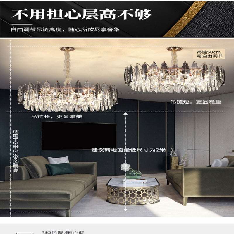 French all -copper living room chandelier American retro bedroom restaurant lights Italian light luxury lamp creative crystal chandelier